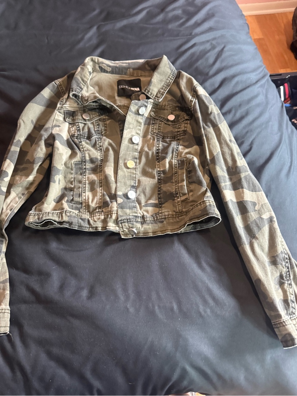 Fashion Nova Green Camo Denim Jacket